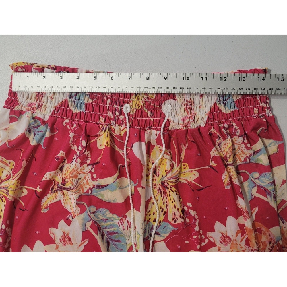 West Loop Wide Leg Pull On Pants Pink Floral XL Smocked Waist Tassel Tropical - Picture 4 of 8